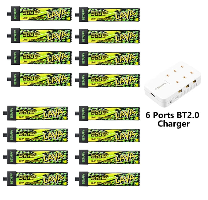 Batterie BETAFPV LAVA II 580mAh 1S 95C 3.8V BT2.0 pour Air75, Meteor75 Pro