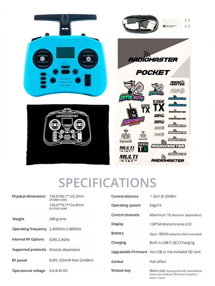 RadioMaster Pocket Crashing Radio Controller 2.4G 16CH ELRS Transmitter Hall Gimbal for RC FPV Drone Quadcopter Remote Control New