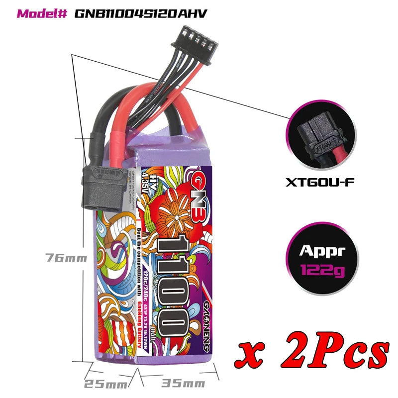 1/2 ensemble GNB 4S 6S 1100/1300/1500/1850mAh 15.2V 22.8V 120C avec XT60 pour Drone FPV hélicoptère avion batterie Lipo Rechargeable