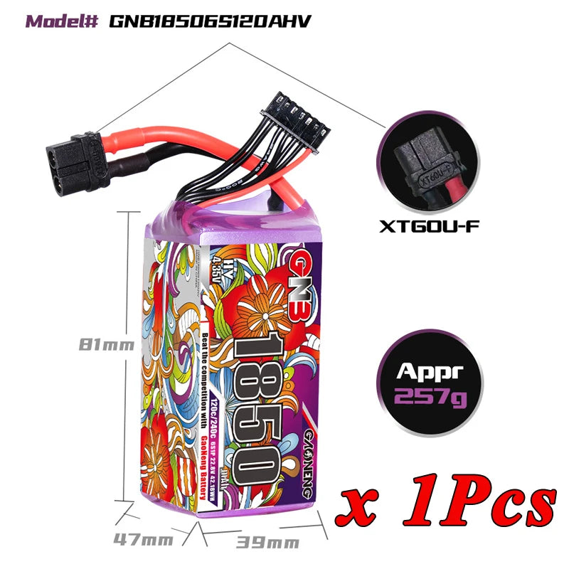 1/2 ensemble GNB 4S 6S 1100/1300/1500/1850mAh 15.2V 22.8V 120C avec XT60 pour Drone FPV hélicoptère avion batterie Lipo Rechargeable