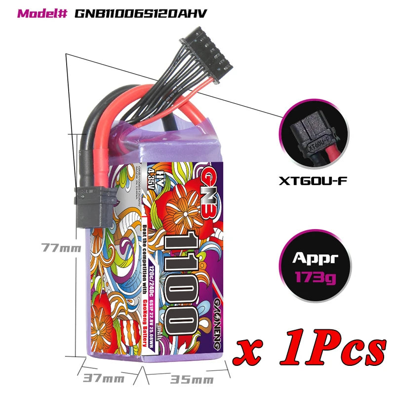 1/2 ensemble GNB 4S 6S 1100/1300/1500/1850mAh 15.2V 22.8V 120C avec XT60 pour Drone FPV hélicoptère avion batterie Lipo Rechargeable