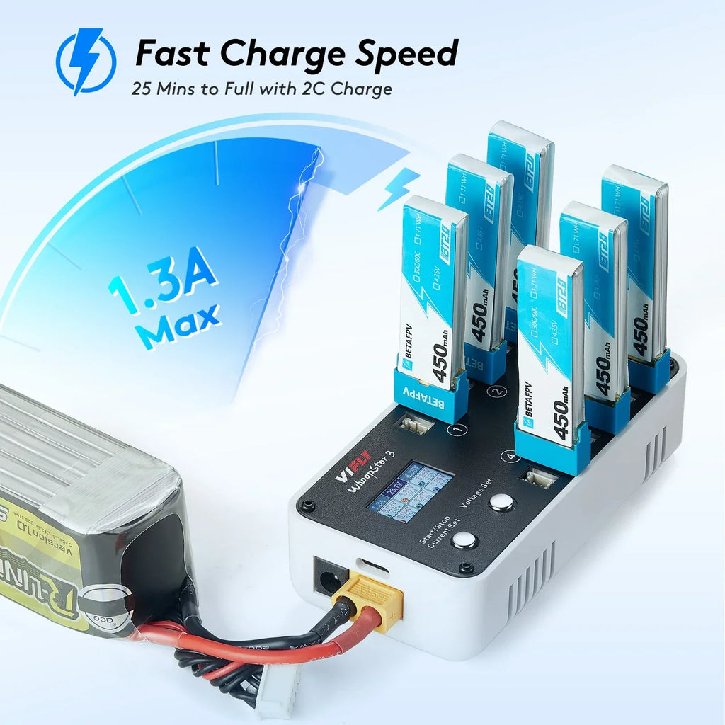 New VIFLY WhoopStor 3 V3 6-Port 1S LIPO Battery Charger Discharger Storage Function for FPV Tinywhoop 4.2V 4.35V BT2.0 PH2.0