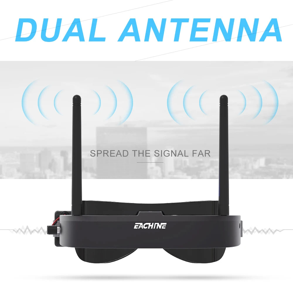 Eachine EV100 720*540 5.8G 72CH FPV Goggles with Dual Antenna Fan 18650 Battery Case for RC Drone