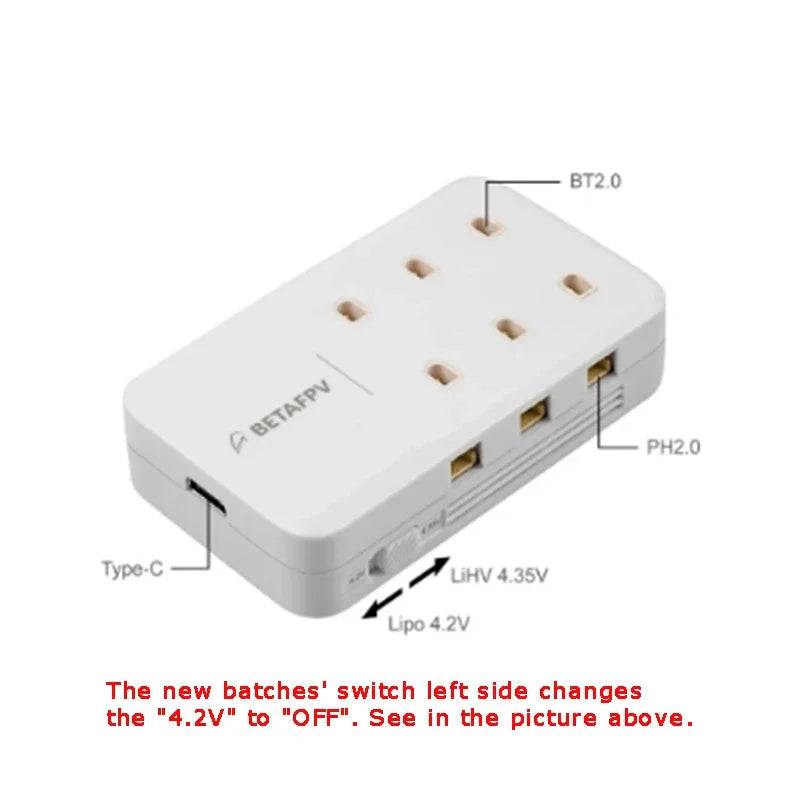 BETAFPV 6 Ports 1S Lipo Battery Charger Type-C Charger BT2.0 and PH2.0 FPV Cetus Racing Drone Accessories