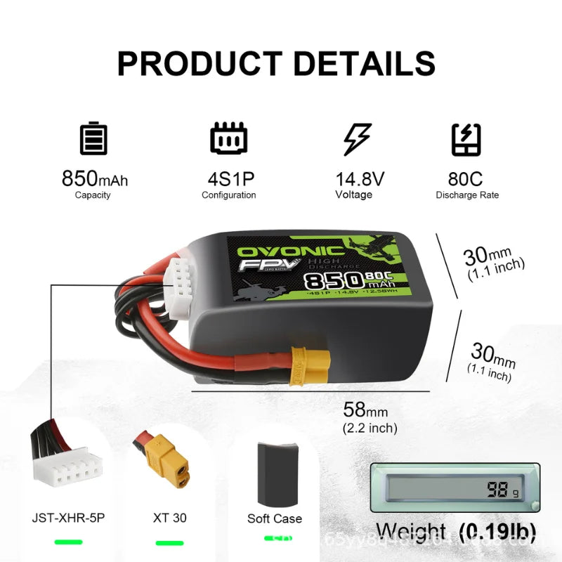 HOT OVONIC Lipo Battery 650/850/1000/1300/1550/2200mAh 100/80/35C 3S/4S/6S for RC Helicopter, Quadcopter, FPV Racing Drone