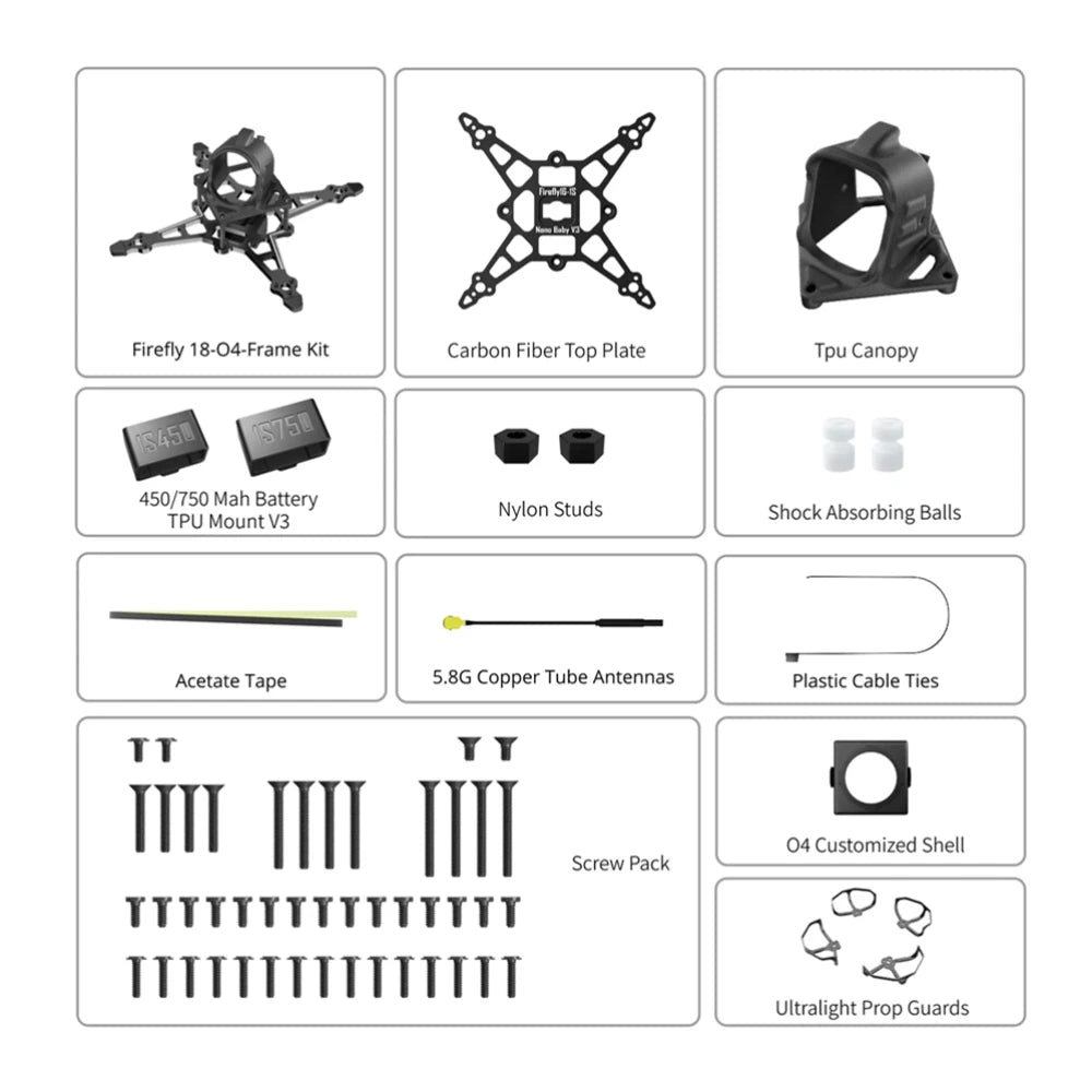 Flywoo Firefly16/18 16-inch/18-inch 1S Nano Baby V3 Frame Kit Compatible with DJI O4 Analog / HDZero / Walksnail VTX for FPV Racing