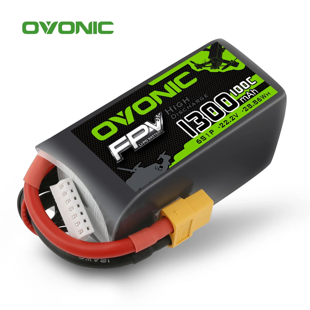 OVONIC 6S 4S 1300mAh 100C 22.2V Lipo Battery with XT60 Connector for FPV Racing Drone, RC Quadcopter, Helicopter, UAV, and Other Aircraft Batteries