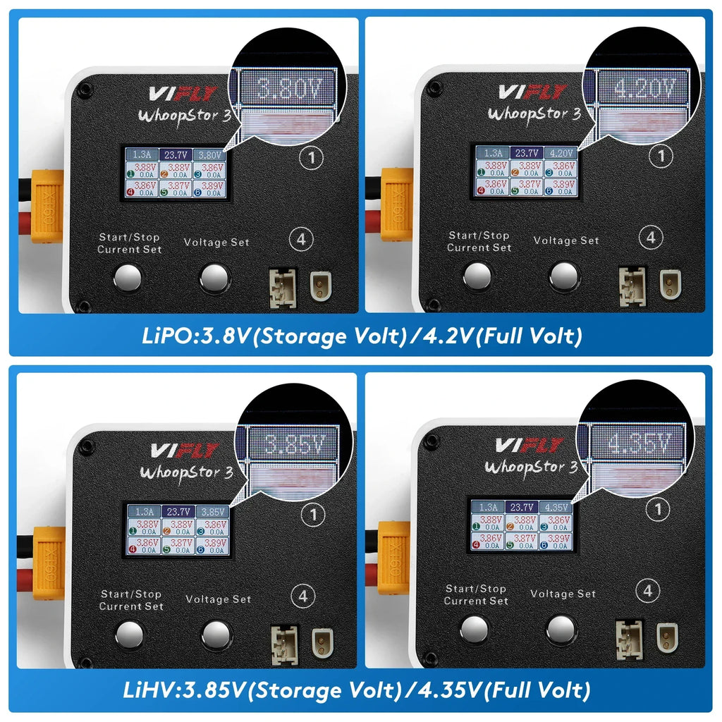 New VIFLY WhoopStor 3 V3 6-Port 1S LIPO Battery Charger Discharger Storage Function for FPV Tinywhoop 4.2V 4.35V BT2.0 PH2.0