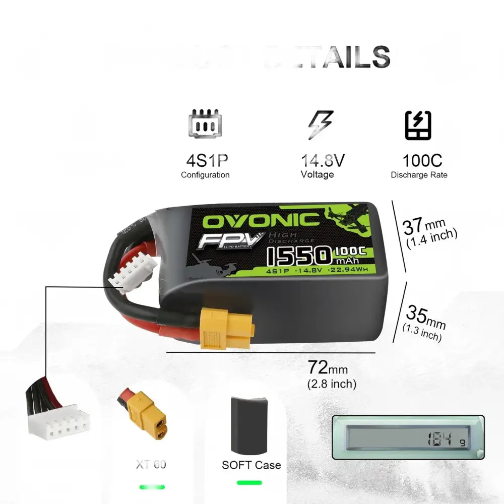 Batterie Lipo OVONIC 6S 4S 1300mAh 100C 22.2V avec connecteur XT60 pour drone de course quadricoptère RC hélicoptère