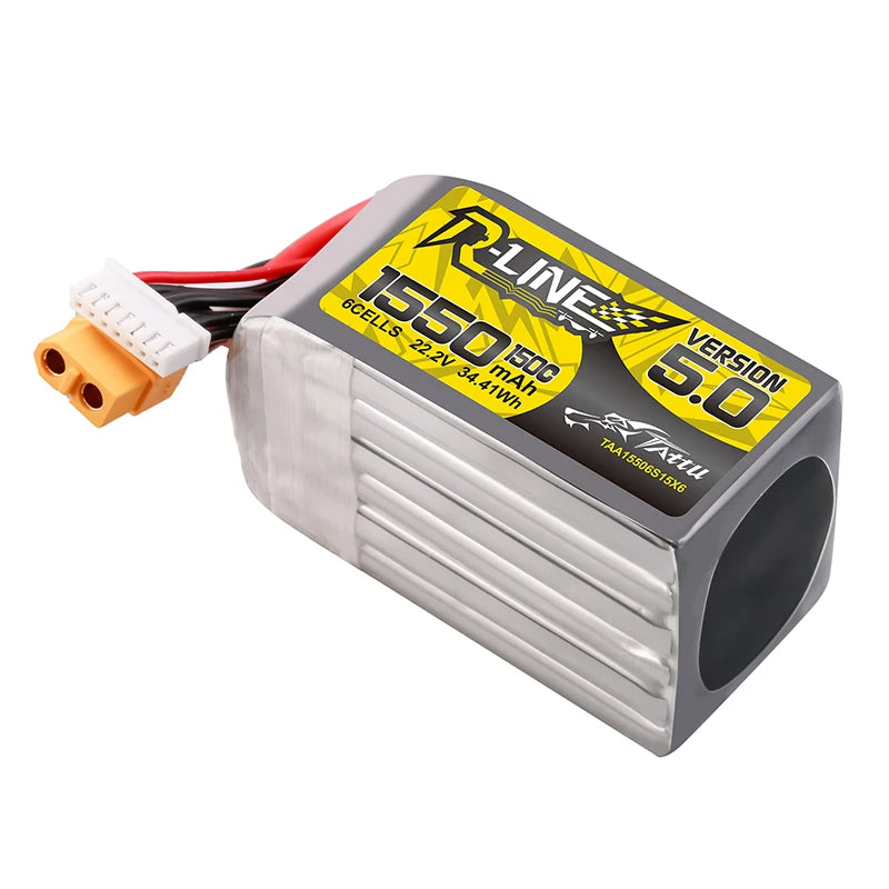 Batterie LiPo TATTU-R-LINE 5.0 22.2V 1550mAh 150C pour hélicoptère RC, quadricoptère, drone de course FPV, avec prise XT60, batterie 6S
