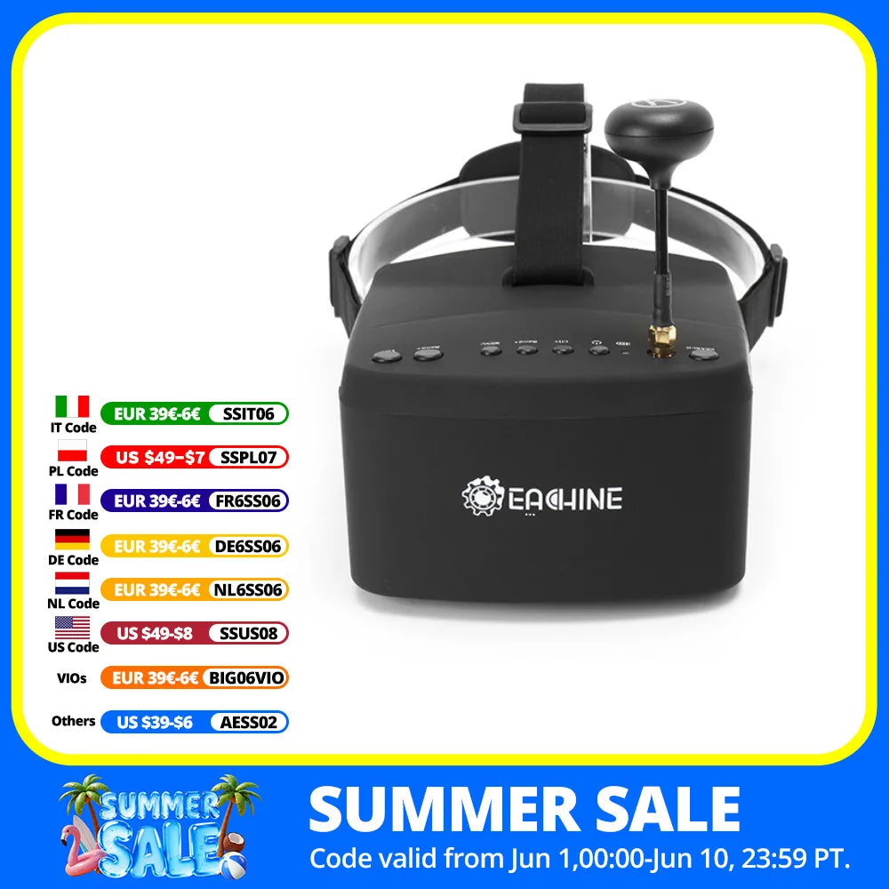 Eachine EV800 FPV Video Goggles, 5-inch 800x480 Screen, for Virtual Reality, Raceband, with Antenna, 5.8G 40CH