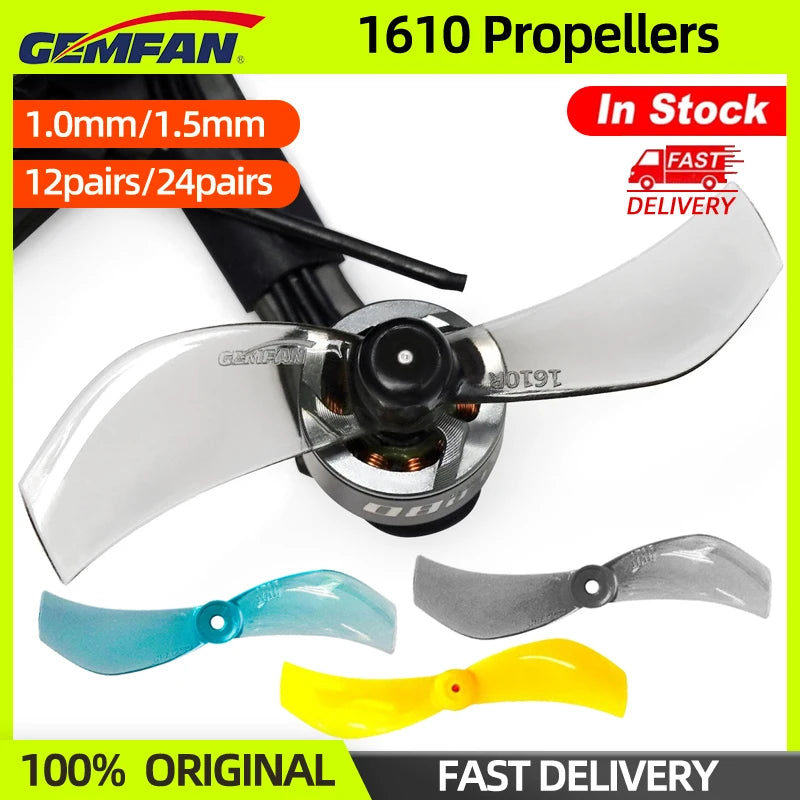 Gemfan-12/24 Pairs of 1610 Propellers, 40mm, 2-blade, 1mm, 1.5mm, for RC FPV Racing, FreKouTinywhoop Drones Replacement