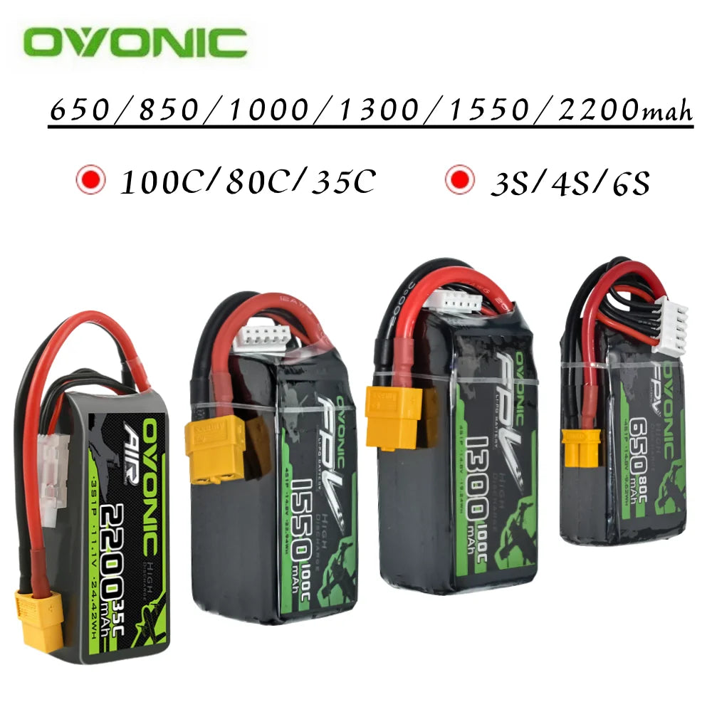 HOT OVONIC Lipo Battery 650/850/1000/1300/1550/2200mAh 100/80/35C 3S/4S/6S for RC Helicopter, Quadcopter, FPV Racing Drone