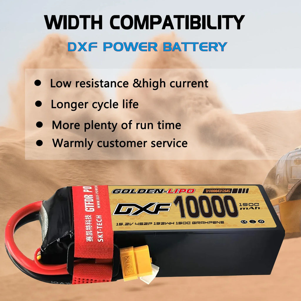 Batterie Lipo DXF 4S 10000mah 15.2V 150C Prise XT60 Boîtier rigide pour voiture RC Buggy Truggy Tout-terrain Voiture Bateau Camion Avion UAV RACING