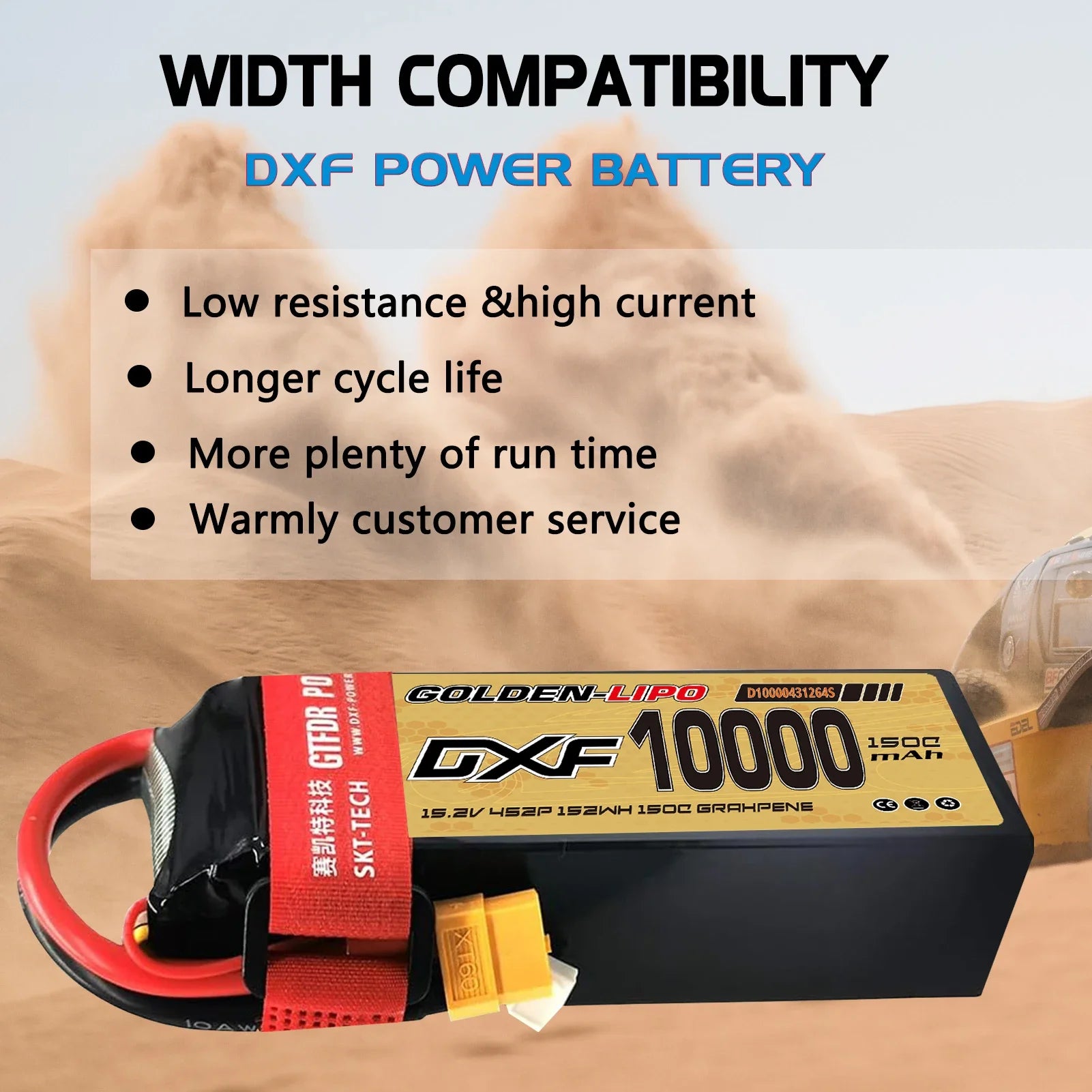 Batterie Lipo DXF 4S 10000mah 15.2V 150C Prise XT60 Boîtier rigide pour voiture RC Buggy Truggy Tout-terrain Voiture Bateau Camion Avion UAV RACING