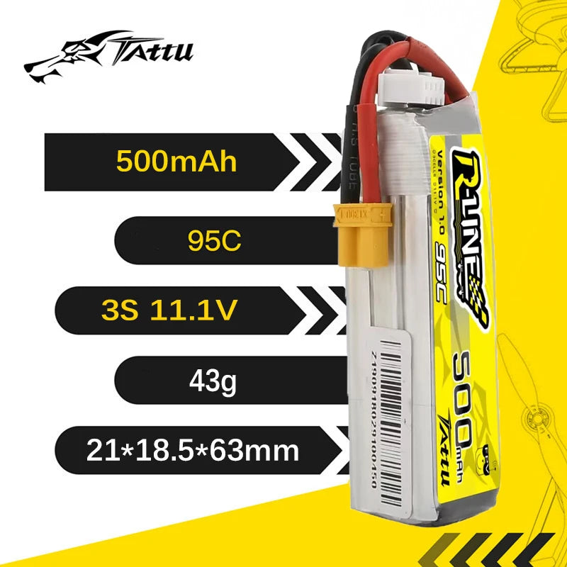 Salle de bain T TATTU R-LINE 1.0 95C 500mAh 11.1V Lipo Batterie Pour RC Hélicoptère Quadcopter FPV Racing Drone Pièces 3S Batterie Rechargeable