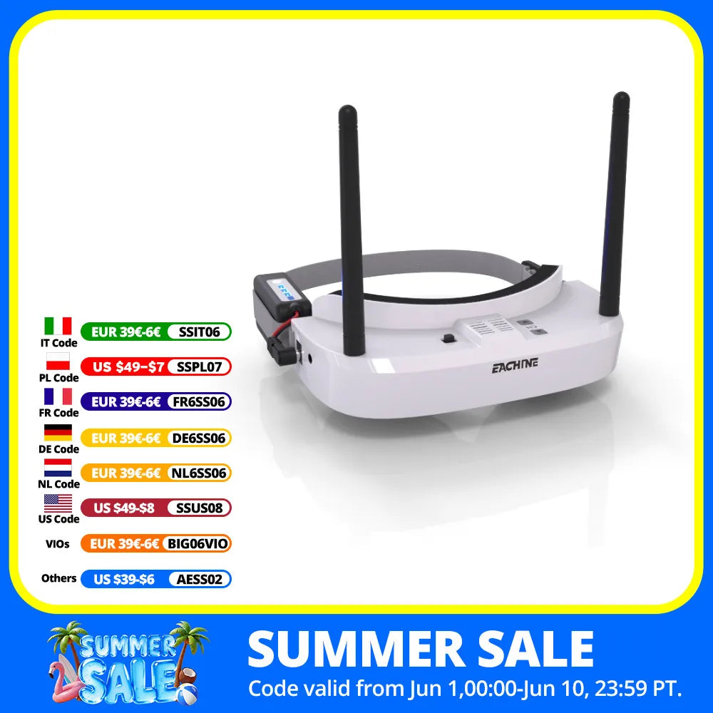 Eachine EV100 720*540 5.8G 72CH FPV Goggles with Dual Antenna Fan 18650 Battery Case for RC Drone