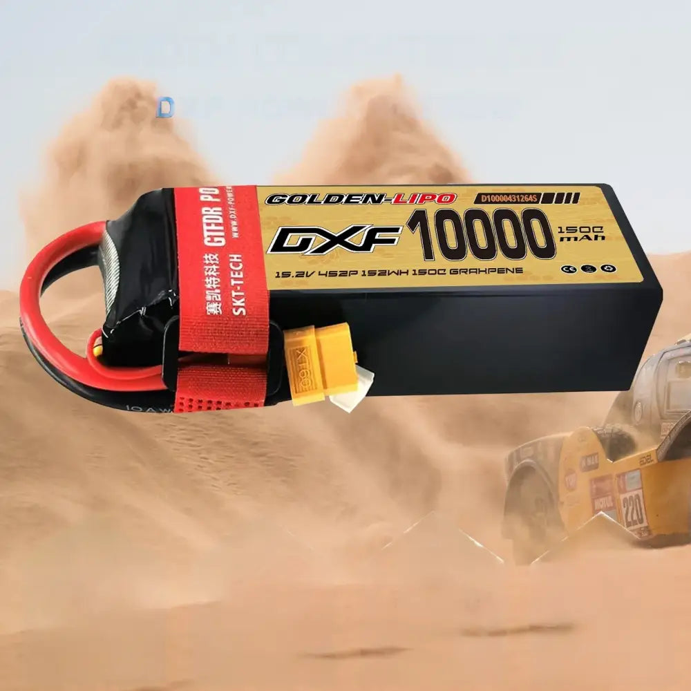 Batterie Lipo DXF 4S 10000mah 15.2V 150C Prise XT60 Boîtier rigide pour voiture RC Buggy Truggy Tout-terrain Voiture