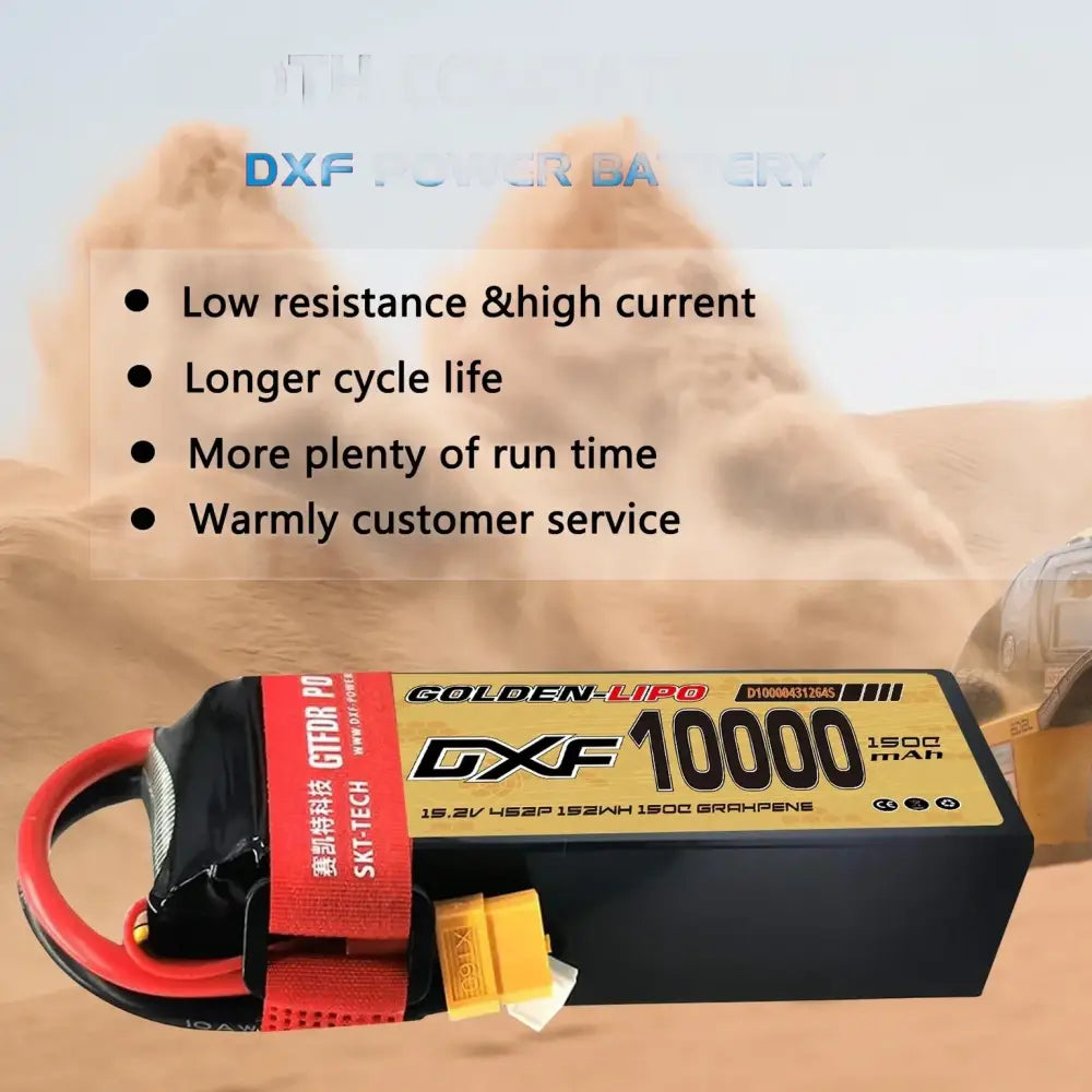 Batterie Lipo DXF 4S 10000mah 15.2V 150C Prise XT60 Boîtier rigide pour voiture RC Buggy Truggy Tout-terrain Voiture