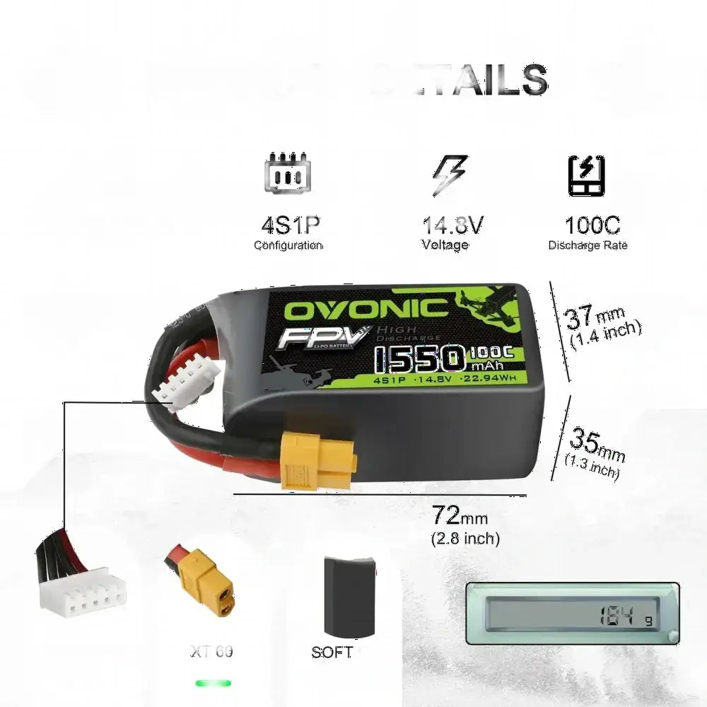 Batterie Lipo OVONIC 6S 4S 1300mAh 100C 22.2V avec connecteur XT60 pour drone de course quadricoptère RC hélicoptère