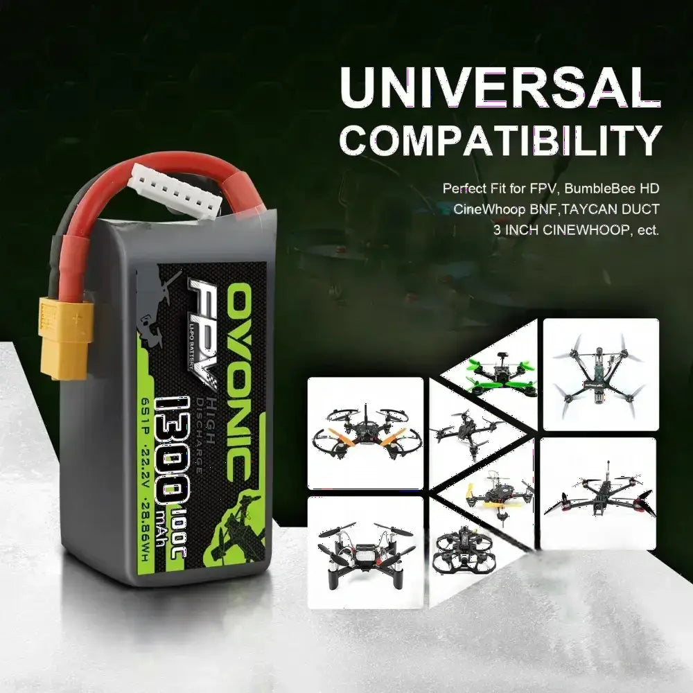 Batterie Lipo OVONIC 6S 4S 1300mAh 100C 22.2V avec connecteur XT60 pour drone de course quadricoptère RC hélicoptère