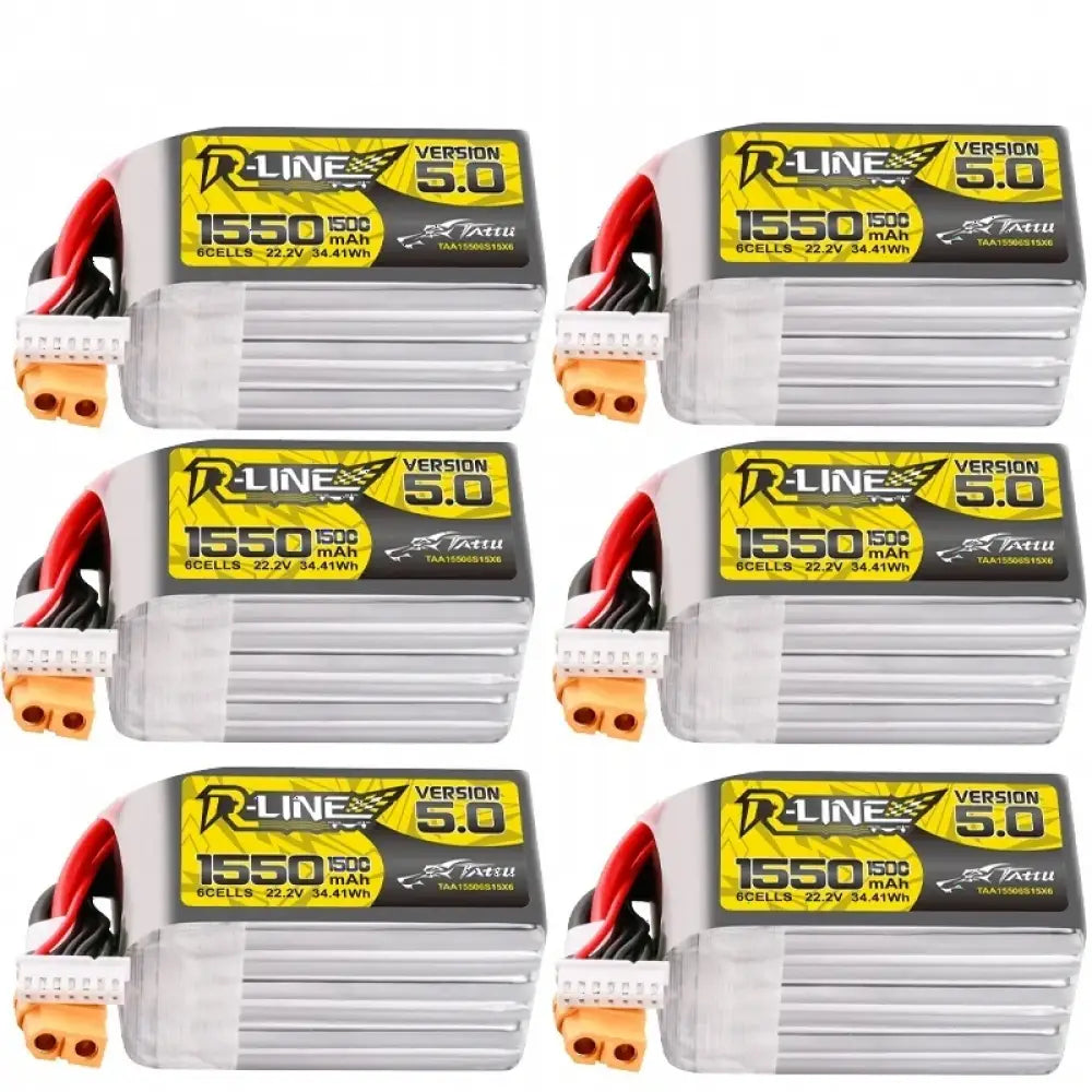 Batterie LiPo TATTU-R-LINE 5.0 22.2V 1550mAh 150C pour hélicoptère RC quadricoptère drone de course FPV avec prise XT60