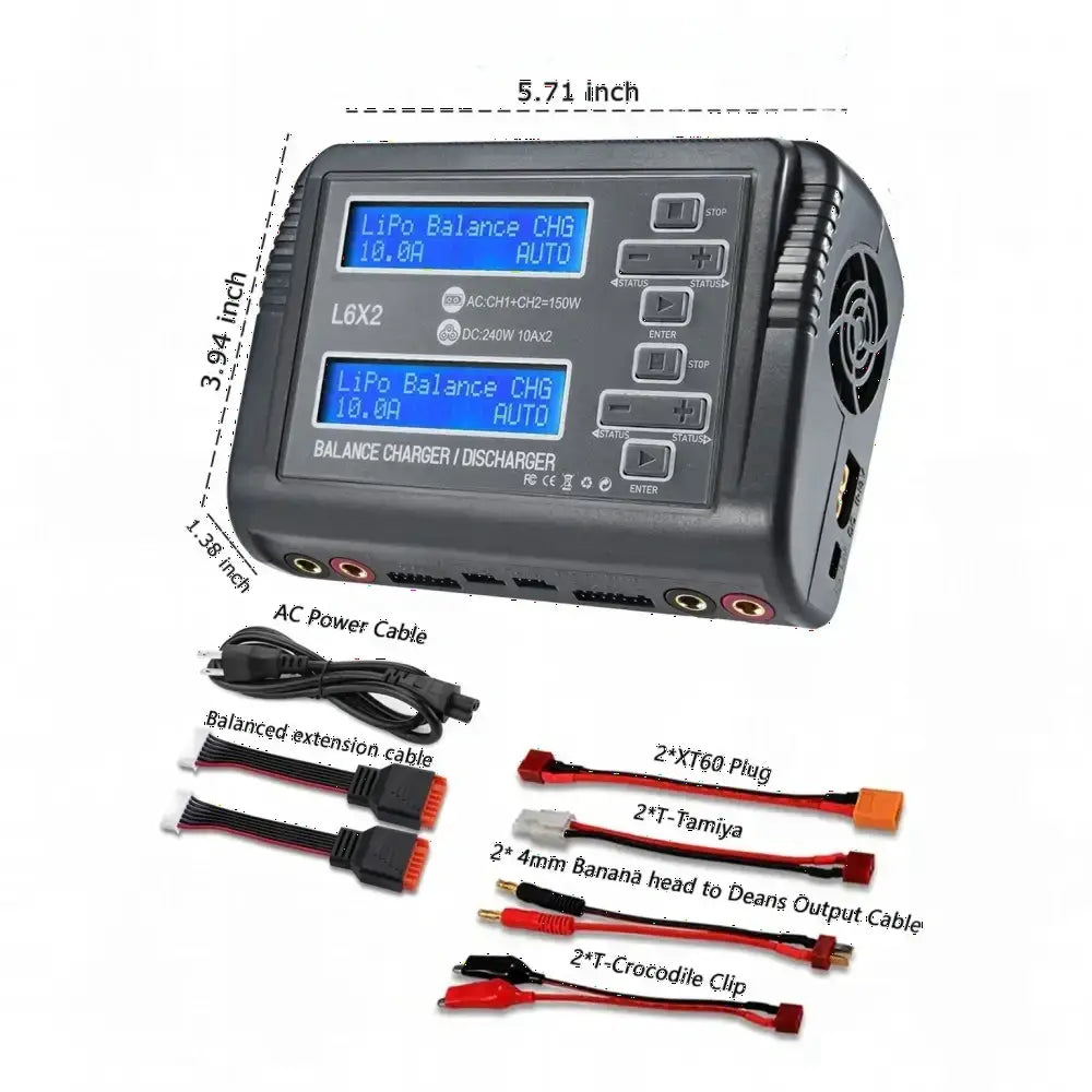 Chargeur d’équilibre L6 double canal 10A AC/150W DC/240W pour Li-ion LiFe NiCd NiMH LiHV PB Batteries intelligentes