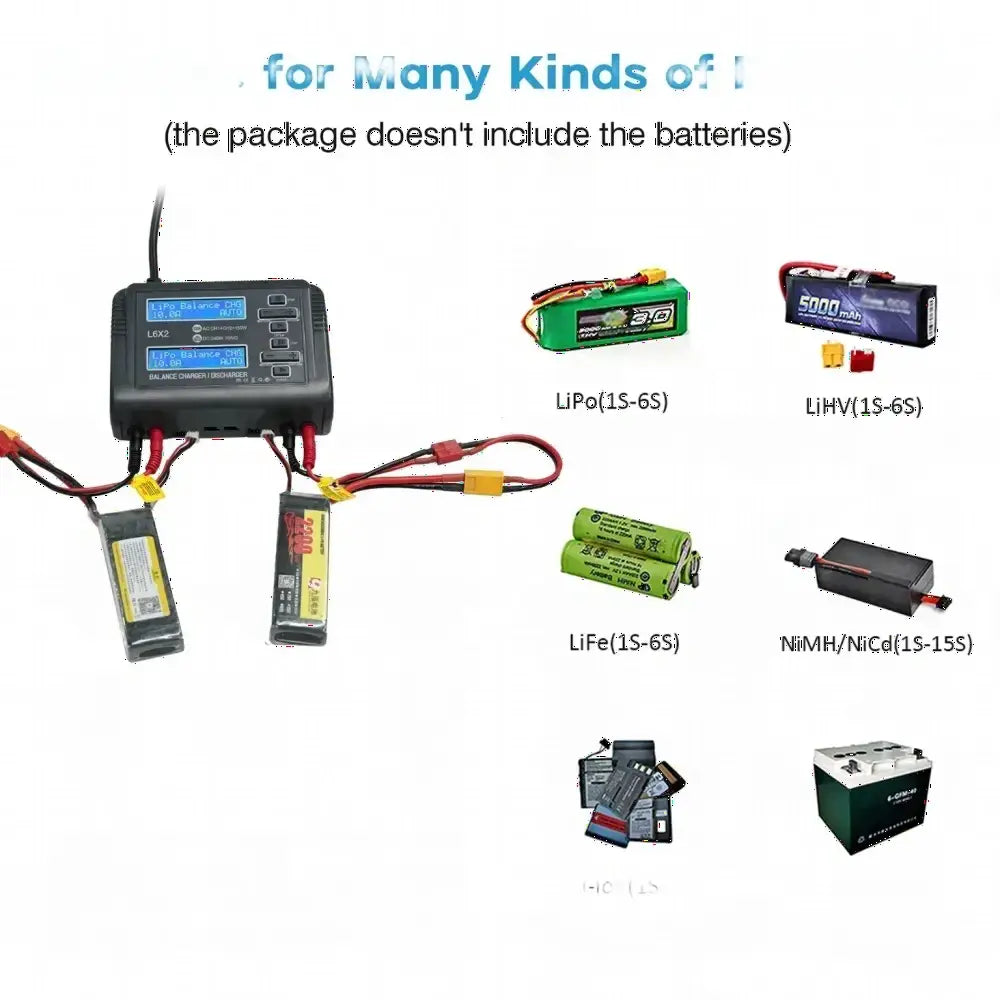 Chargeur d’équilibre L6 double canal 10A AC/150W DC/240W pour Li-ion LiFe NiCd NiMH LiHV PB Batteries intelligentes