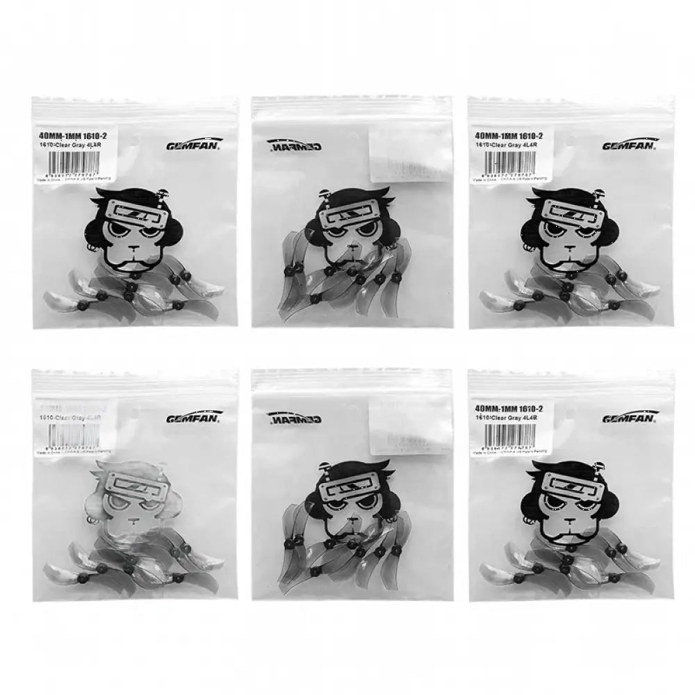 Six packs de 40mm Gemfan 1610-2 hélices de drone transparentes grises, 2 pales.