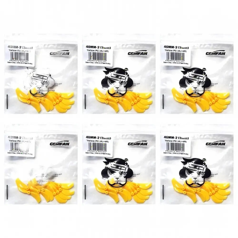 Six packs de 40mm Gemfan 1610 hélices jaunes à 2 pales pour drones RC FPV.