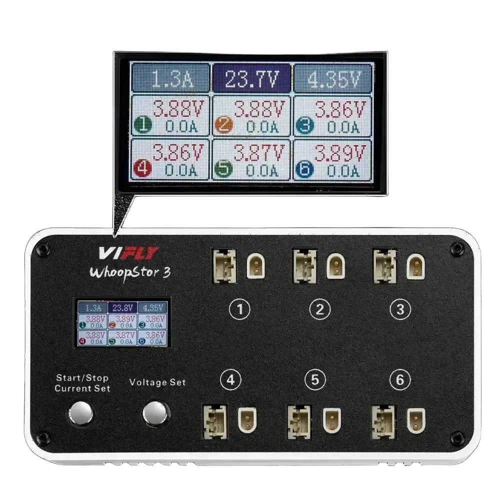 NOUVEAU VIFLY WhoopStor 3 V3 6 Ports 1S LIPO veHV Chargeur de Batterie Déchargeur Stockage LCD TYPE-C DC cruc60 Pour RC